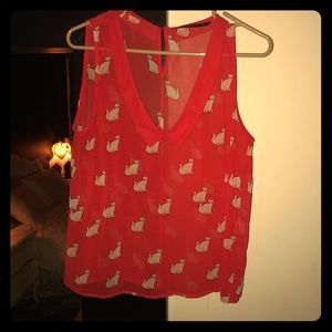 Adorable F21 Kitty Cat Print Sleeveless Blouse